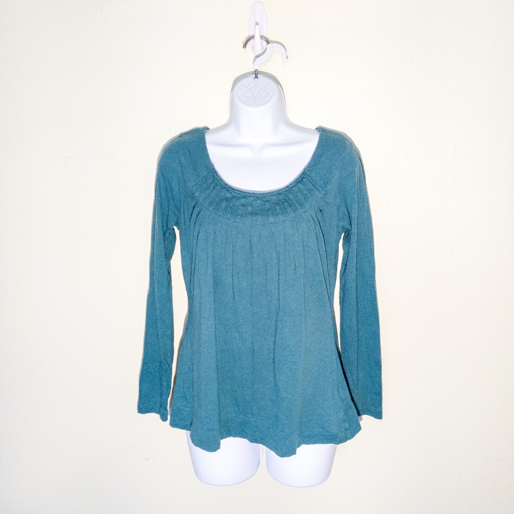 Elle Women's Pleated Must Have Tee Long Sleeve Teal XS Shirt